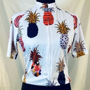 Women's Multicolor Pineapple Print Cycling Jersey- White Medium
